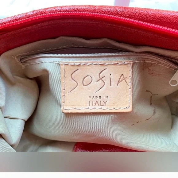 Italian Red Leather Chain Shoulder or Crossbody Bag Sofia designs Pewter Chain - Picture 6 of 16